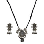 Load image into Gallery viewer, Abhinn Silver Oxidised Oval Shaped Necklace Set With Swan For Women