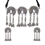 Load image into Gallery viewer, Abhinn Silver Oxidised Temple Design Necklace Set With White CZ Stone For Women