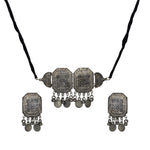 Load image into Gallery viewer, Abhinn Silver Oxidised Temple Design Necklace Set For Women