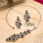 Load image into Gallery viewer, Abhinn Silver Oxidised Black Floral Design Hasli Necklace Set For Women