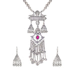 Load image into Gallery viewer, Abhinn Silver Oxidised Ganesh and Peacock Design Pink Pendant Set For Women