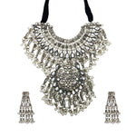 Load image into Gallery viewer, Abhinn Silver Oxidised Floral Necklace Seṭ With White CZ Stones & Pearls