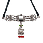 Load image into Gallery viewer, Abhinn Silver Oxidsied Floral Design White Choker Set For Women