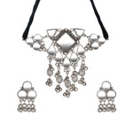 Load image into Gallery viewer, Abhinn Silver Oxidised Unique Geometrical Design With Mirror Work Necklace Set For Women
