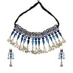 Load image into Gallery viewer, Abhinn Silver Oxidised Blue Meenakari Necklace Set for Women