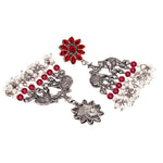 Load image into Gallery viewer, Abhinn Silver Oxidised Elephant And Floral Design Red Choker Set For Women