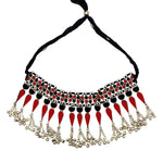 Load image into Gallery viewer, Silver Oxidised Red-Black Meenakari Necklace Set for Women