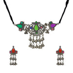 Load image into Gallery viewer, Abhinn Silver Oxidised Afghani Multi Colour Necklace Set For Women