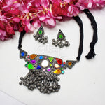 Load image into Gallery viewer, Abhinn Afghani Silver Oxidised Tribal Multi Color Choker Set For Women