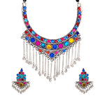 Load image into Gallery viewer, Abhinn Silver Oxidised Ethnic Design Multi Colour Necklace Set For Women