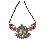 Load image into Gallery viewer, Abhinn Silver Oxidised Afghani Tribal Design Necklace Set Studded With Multi Colour Mirror For Women