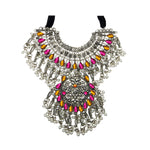 Load image into Gallery viewer, Abhinn Silver Oxidised Floral Necklace Seṭ With Pink Orange CZ Stones & Pearls