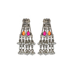 Load image into Gallery viewer, Abhinn Silver Oxidised Floral Necklace Seṭ With Pink Orange CZ Stones & Pearls