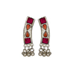 Load image into Gallery viewer, Abhinn Silver Oxidised Necklace Set Orange-Red Meenakari For Women