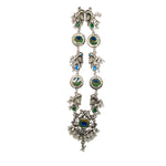 Load image into Gallery viewer, Abhinn Silver Oxidised Peacock Design Necklace Set With White Pearls