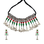 Load image into Gallery viewer, Silver Oxidised Pink-Green Meenakari Necklace Set for Women