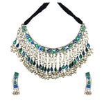Load image into Gallery viewer, Abhinn Silver Oxidised Necklace Set Blue Green Meenakari For Women