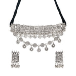 Load image into Gallery viewer, Abhinn Silver Oxidised Swan Floral Design Multi-Layer Necklace Set For Women