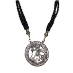 Load image into Gallery viewer, Abhinn Oxidized German Silver Goddess Durga Round Pendant with Black Pearls
