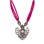 Load image into Gallery viewer, Abhinn Oxidized German Silver Goddess Durga Pendant with Pink Orange Pearls