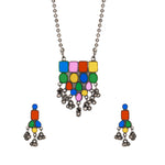 Load image into Gallery viewer, Abhinn Silver Oxidised Tribal Design Multi Colour Pendant Set For Women