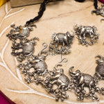 Load image into Gallery viewer, Abhinn Silver Oxidised Elephant Pendant Set With Silver Beads For Women