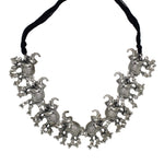 Load image into Gallery viewer, Abhinn Silver Oxidised Elephant Pendant Set With Silver Beads For Women
