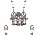 Load image into Gallery viewer, Abhinn Silver Oxidised Trishul Design With White CZ Stones Pendant Set For Women