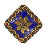 Load image into Gallery viewer, Abhinn Handcrafted Tibetan Gold Plated Blue Square Floral Adjustable Rings For Women