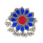 Load image into Gallery viewer, Abhinn Designer Silver Oxidised Floral Blue-Red Color Glass Premium Rings For Women