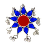 Load image into Gallery viewer, Abhinn Antique Silver Oxidised Floral Blue-Red Color Glass Premium Rings For Women