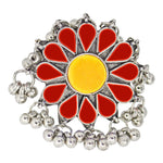 Load image into Gallery viewer, Abhinn Designer Silver Oxidised Floral Red-Yellow Color Glass Premium Rings For Women