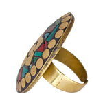 Load image into Gallery viewer, Abhinn Handmade Tibetan Gold Plated Designer Multi Color Oval Adjustable Rings For Women