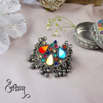 Load image into Gallery viewer, Abhinn Afghani Silver Oxidised Tribal Design Multi Colour With Ghungroo For Women