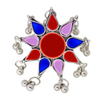 Load image into Gallery viewer, Abhinn Antique Silver Oxidised Floral Multi Color Glass Premium Rings For Women