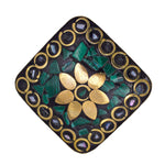 Load image into Gallery viewer, Abhinn Handcrafted Tibetan Gold Plated Green Square Floral Adjustable Rings For Women