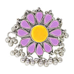 Load image into Gallery viewer, Abhinn Designer Silver Oxidised Floral Purple-Yellow Color Glass Premium Rings For Women