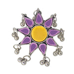 Load image into Gallery viewer, Abhinn Antique Silver Oxidised Floral Purple-Yellow Color Glass Premium Rings For Women