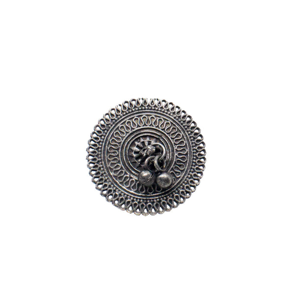 Abhinn Silver Oxidised Temple Design Ring With Ghungroo For Women
