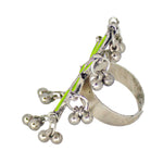 Load image into Gallery viewer, Abhinn Antique Silver Oxidised Floral Parrot Green-Blue Color Glass Premium Rings For Women