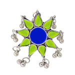 Load image into Gallery viewer, Abhinn Antique Silver Oxidised Floral Parrot Green-Blue Color Glass Premium Rings For Women