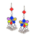 Load image into Gallery viewer, Abhinn Afghani Silver Plated Floral Design Multi Glass Dangler Earrings For Women