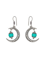 Load image into Gallery viewer, Abhinn Unique Silver Moon Shaped Green Dangler Earrings For Women