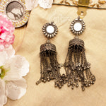 Load image into Gallery viewer, Abhinn Oxidised Silver Kashmiri Jhumka With Mirror Stud Earrings For Women