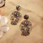 Load image into Gallery viewer, Abhinn Afghani Silver Oxidised Peacock Design Multi Colour Dangler Earrings For Girls