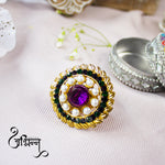 Load image into Gallery viewer, Abhinn Beautiful Floral Leaf Design Pearl Ring with Purple Green Crystal Stones