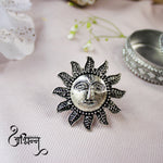 Load image into Gallery viewer, Abhinn Silver Oxidised Ethnic Surya Design Ring For Women