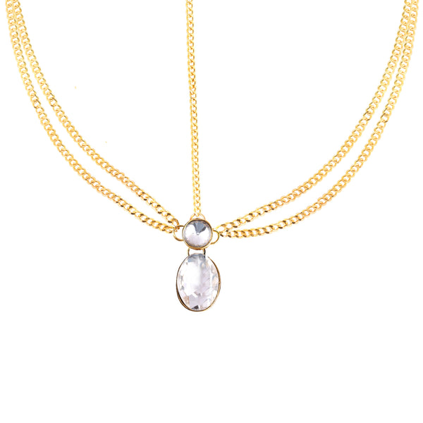 Abhinn Designer Gold Plated Double Side Strand Maang tikka With Round CZ Crystal Stones For Women