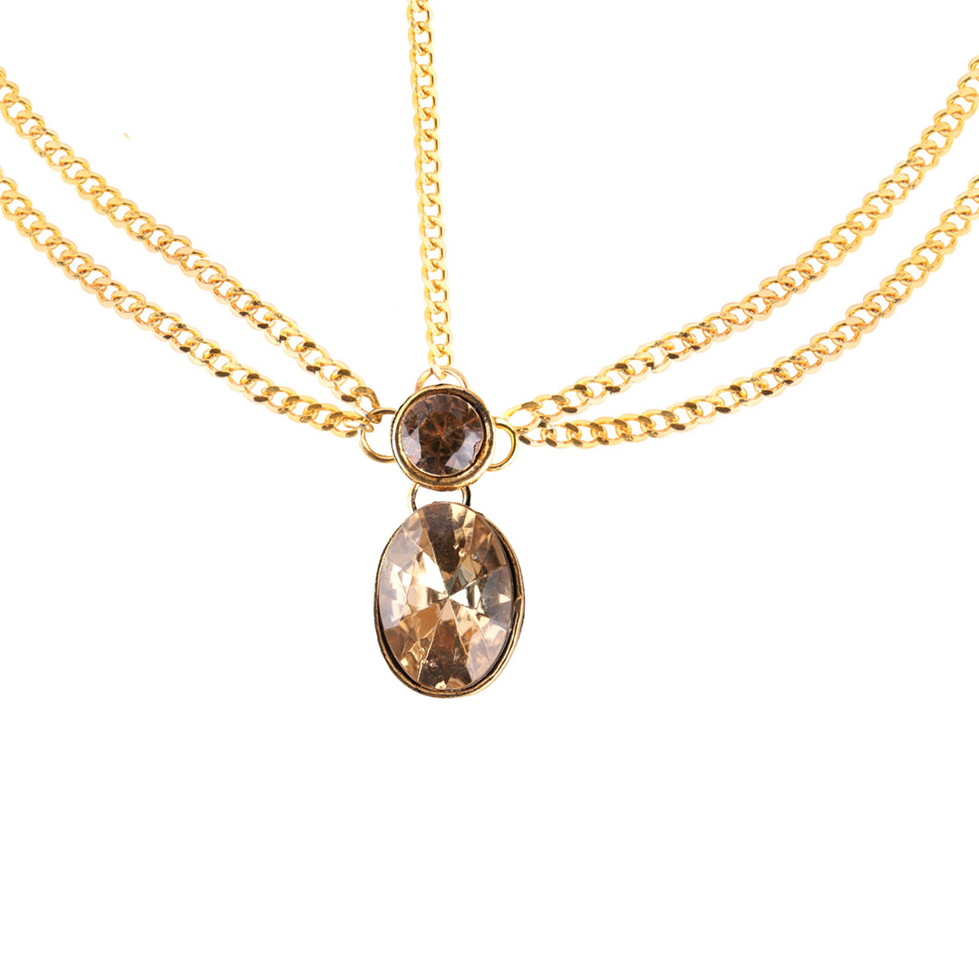 Abhinn Designer Gold Plated Double Side Strand Maang Tikka With Brown Stones For Women