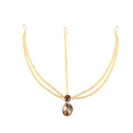 Load image into Gallery viewer, Abhinn Designer Gold Plated Double Side Strand Maang Tikka With Brown Stones For Women

